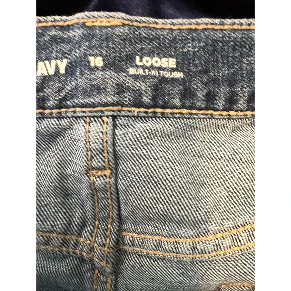 Old Navy Loose Denim Blue Jeans Girl's Size 16 Adjustable Waist